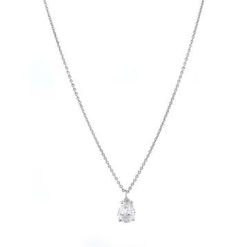 Witgouden collier met diamant hanger 14 karaat, Verzenden, Zo goed als nieuw, Goud, Met hanger