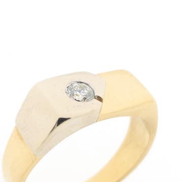 Bicolor gouden herenring met diamant; 0,18 ct., Gebruikt, 20 of groter, Heer, Ophalen of Verzenden