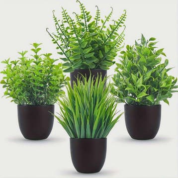 4x Mini Kunstplantjes met Pot - Nep Bonsai Groen voor Huis,, Verzenden, Nieuw