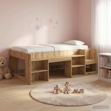 vidaXL Jeugd bedframe met opbergruimte Artisanaal eiken 90 x, Verzenden, Nieuw, Bruin, Hout