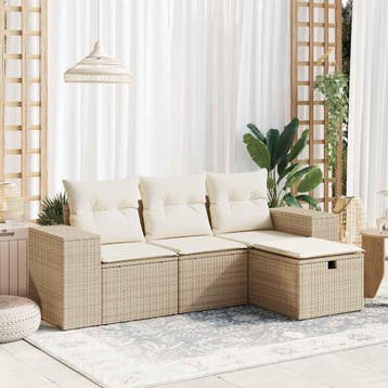 vidaXL 4-delige Loungeset met kussens poly rattan beige, Verzenden, Nieuw, Loungeset