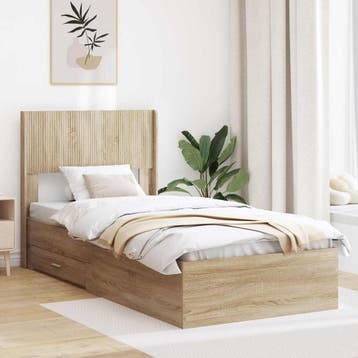vidaXL Bedframe met opbergruimte en hoofdbord Sonoma Eiken, Huis en Inrichting, Slaapkamer | Bedden, Verzenden, Nieuw, Bruin, Hout