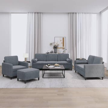 vidaXL 4-delige Loungeset met kussens fluweel donkergrijs, Verzenden, Nieuw, Vierpersoons of meer, Stof