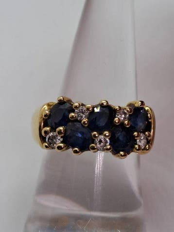 Ring - 18 karaat Geel goud Saffier - Diamant, Sieraden, Tassen en Uiterlijk, Nieuw