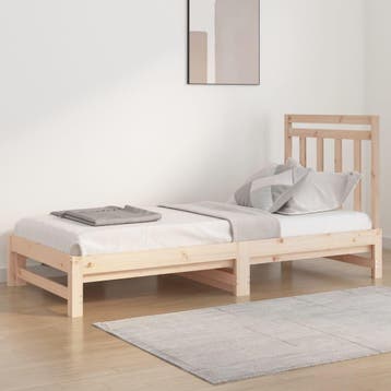 vidaXL Slaapbank uitschuifbaar 2x(90x200) cm massief, 90 cm, Eenpersoons, Bruin, Verzenden