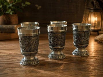 Drinkservies (5) - Tin - Duitse wijnglazen, Antiek en Kunst