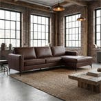 Leren hoekbank Match - 2.5-zits arm links + Longchair arm, 250 tot 300 cm, Bohemian, Industrieel, Modern, Scandinavisch, Hoekbank