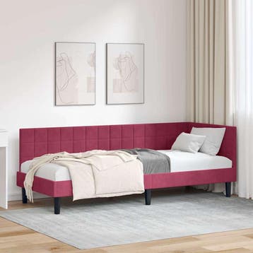 vidaXL Hoekbedframe Wijnrood 80 x 200 cm Fluweel, Eenpersoons, Verzenden, Nieuw, Stof