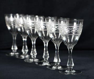 Prachtige set van 6 antieke geslepen glazen, Frankrijk, 19e