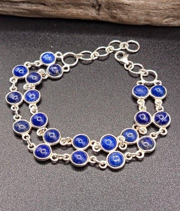 Uniek stuk Prachtige armband van 925 zilver met lapis lazuli