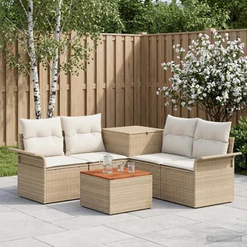 vidaXL Bankstel 6 st 4-Aantal zitplaatsen Beige en Crème Wit, Verzenden, Nieuw, Rotan, 6 zitplaatsen