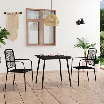 vidaXL 3-delige Tuinset katoenen touw en staal zwart, 2 zitplaatsen, Verzenden, Nieuw, Rvs