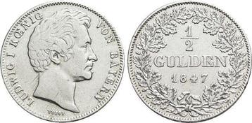 1/2 Gulden 1847 Bayern Ludwig I 1825-1848, Verzenden