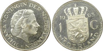 Koningin Juliana zilveren 1 gulden 1963 proof PR65 CAM PCGS, Postzegels en Munten, Munten | Nederland, 1 gulden, Koningin Juliana