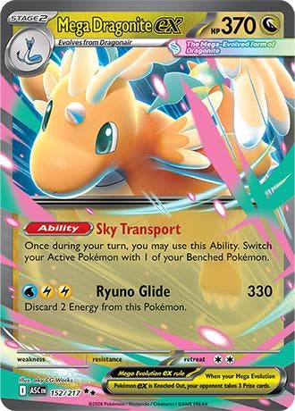 Mega Dragonite EX 152/217 Ascended Heroes, Ophalen of Verzenden, Nieuw, Losse kaart, Foil