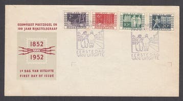 Nederland 1952 - FDC 100 jaar postzegels - NVPH E10, Gestempeld
