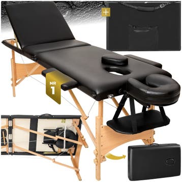 Massagetafel 3 zones met vulling en houten frame - zwart, Sport en Fitness, Massageproducten, Verzenden, Nieuw