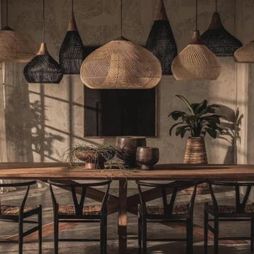 Handgemaakte Rotan Hanglamp Beige - Vintage Woven Wicker - E, Verzenden, Nieuw