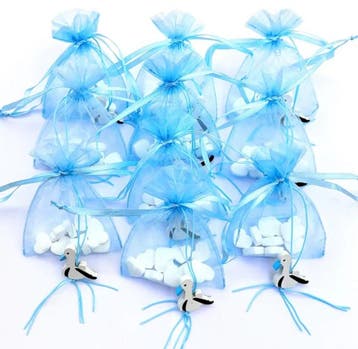Bedankje Ooievaar blauw en wit met hartvormige pepermuntjes, Verzenden, Nieuw, Feestartikel, Geboorte of Huwelijk