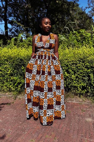 Afrikaanse print Infinity Multiway Maxi Jurk - Bruin & Geel-, Kleding | Dames, Ophalen of Verzenden, Nieuw