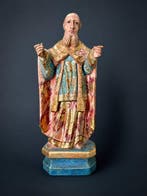 Beeldje, Saint Evêque - 21 cm - Polychroom hout, Antiek en Kunst