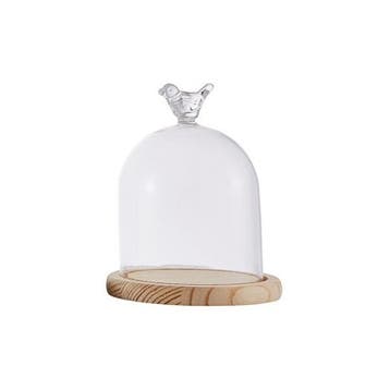 Stolp 9cm Glas - Hout - Vogeltje, Verzenden, Nieuw