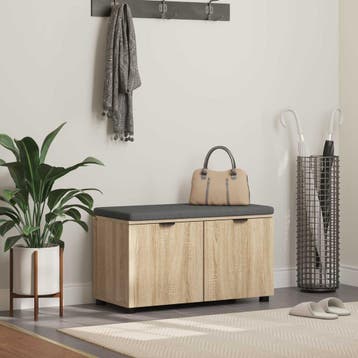 vidaXL Halbank met kussen met plank Sonoma Eiken 80 x 38 x, Verzenden, Nieuw