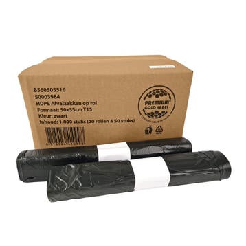 Afvalzak HDPE 50x55 cm T15 Zwart - 1000 Zakken, Verzenden, Nieuw