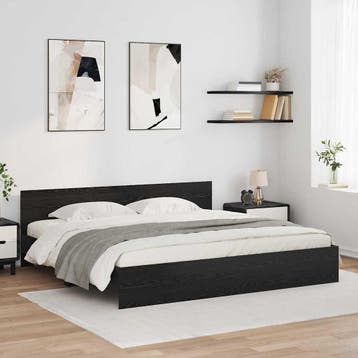 vidaXL Bedframe met hoofdeinde Zwart Eiken 180 x 200 cm, Verzenden, Zwart, Hout, Nieuw