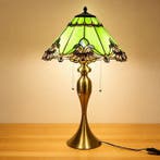 Tafellamp - Verguld messing, Glas-in-lood - Stijl Tiffany, Antiek en Kunst, Antiek | Lampen