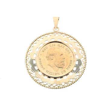 Gouden hanger van 10 gulden munt; Koning Willem De Derde..., Ophalen of Verzenden, Gebruikt, Goud, Overige merken