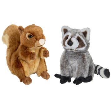 Bosdieren pluche knuffels - eekhoorn en wasbeer - 18 cm, Verzenden, Nieuw