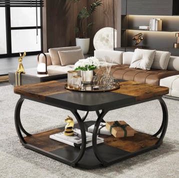 Industriële Vierkante Salontafel Boerderijstijl – 100x100cm, Huis en Inrichting, Tafels | Salontafels, 50 tot 100 cm, 50 tot 75 cm