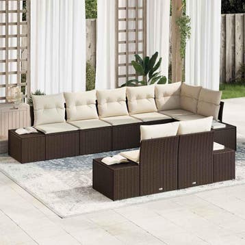 vidaXL Tuin Sofa Set 8 st Bruin en Crème poly rattan, Verzenden, Nieuw, Rotan, 8 zitplaatsen