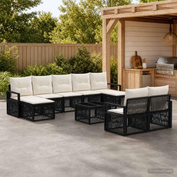 vidaXL Tuinbankenset 10 st Zwart poly rattan, Verzenden, Nieuw, Meer dan 8 zitplaatsen