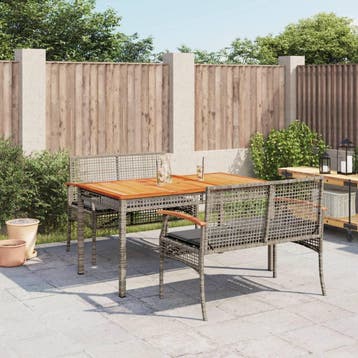 vidaXL 3-delige Tuinset met kussens poly rattan grijs, Verzenden, Nieuw, 4 zitplaatsen, Tuinset