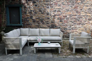Veneto hoek loungeset 4 delig aluminium latte zand rope, Ophalen of Verzenden, Nieuw, Aluminium