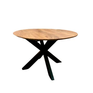 Ronde acacia tafel met metalen pootRonde eettafels, Huis en Inrichting, Tafels | Eettafels, Ophalen of Verzenden, Nieuw