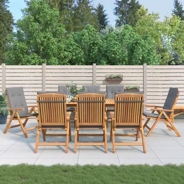 vidaXL Verstelbare klapstoelen met kussens, 8 stuks, massief, Verzenden, Nieuw, Hout