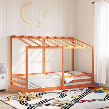 vidaXL Kinderbed met bedhuis 100x200 cm massief grenenhout, 100 cm, Eenpersoons, Bruin, Verzenden