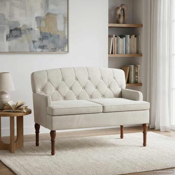 vidaXL Loungebank met knopencomfort Crèmekleurig 111 x 65 x, Verzenden, Nieuw, Stof, Minder dan 150 cm