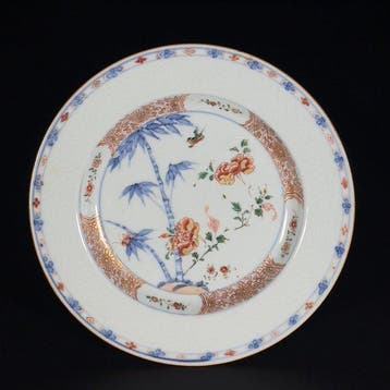 Bord - Assiette Famille Verte et bleu sous couverte à décor