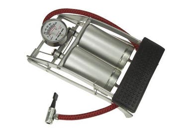 Voetpomp met Dubbele Cilinder en Manometer - Zilver 6,9 Bar, Ophalen of Verzenden, Nieuw