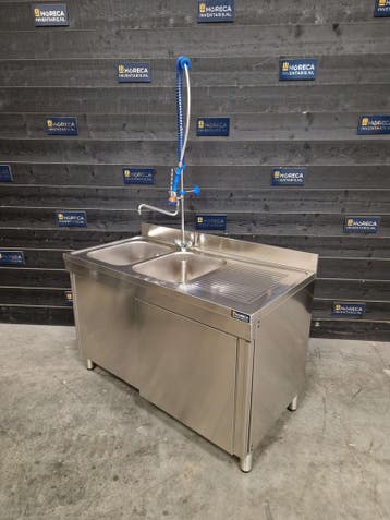 Spoeltafel | wastafel | schuifdeuren | RVS | 140cm | horeca, Nieuw in verpakking, RVS Meubilair