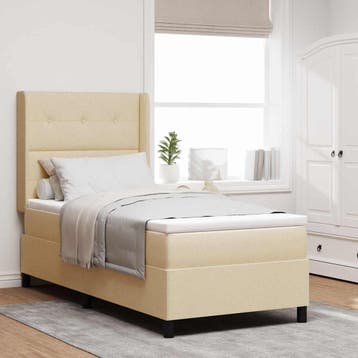 vidaXL LED Box Spring Bed met kussen Crème 100 x 200 cm Stof, Verzenden, Nieuw, Crème, Stof