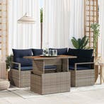 vidaXL Tuin Eetset met kussen 5 pcs Grijs en Marineblauw, Verzenden, Nieuw, Rotan, 5 zitplaatsen