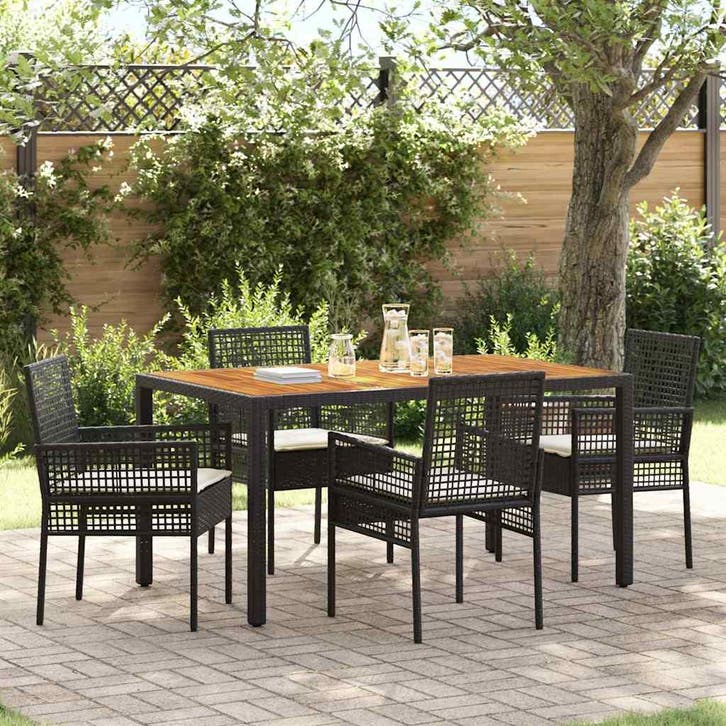 vidaXL Tuin eettafelset 5 pcs Zwart poly rattan, Tuin en Terras, Tuinsets en Loungesets, Nieuw, Rotan, Verzenden