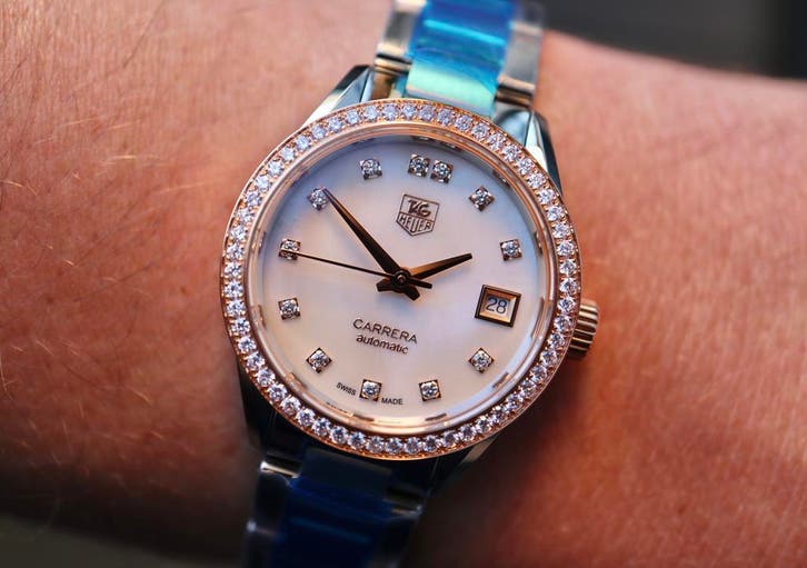Horloge Tag Heuer Carerra Calibre 9, Rose gold/Diamond MOP, Sieraden, Tassen en Uiterlijk, Horloges | Dames, Goud, Nieuw, Staal
