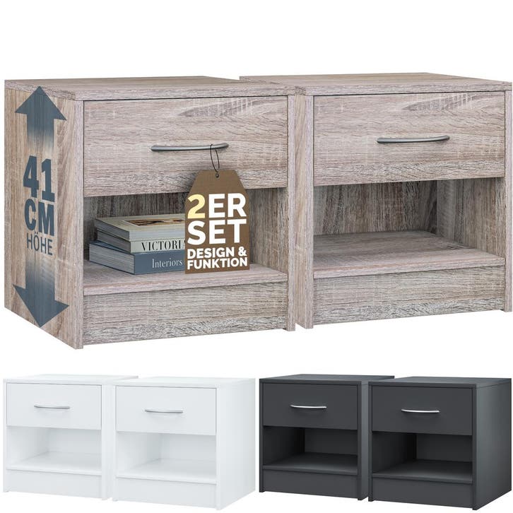 Nachtkastje Kiel set van 2 Eik 41x39x28cm (Slaapkamer), Huis en Inrichting, Slaapkamer | Bedden, Nieuw, Verzenden