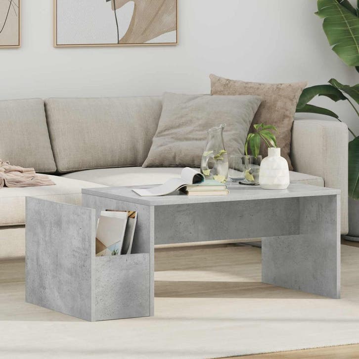 vidaXL Salontafel Beton Grijs 90 x 45 x 35 cm Bewerkt hout, Huis en Inrichting, Tafels | Salontafels, Nieuw, Minder dan 50 cm